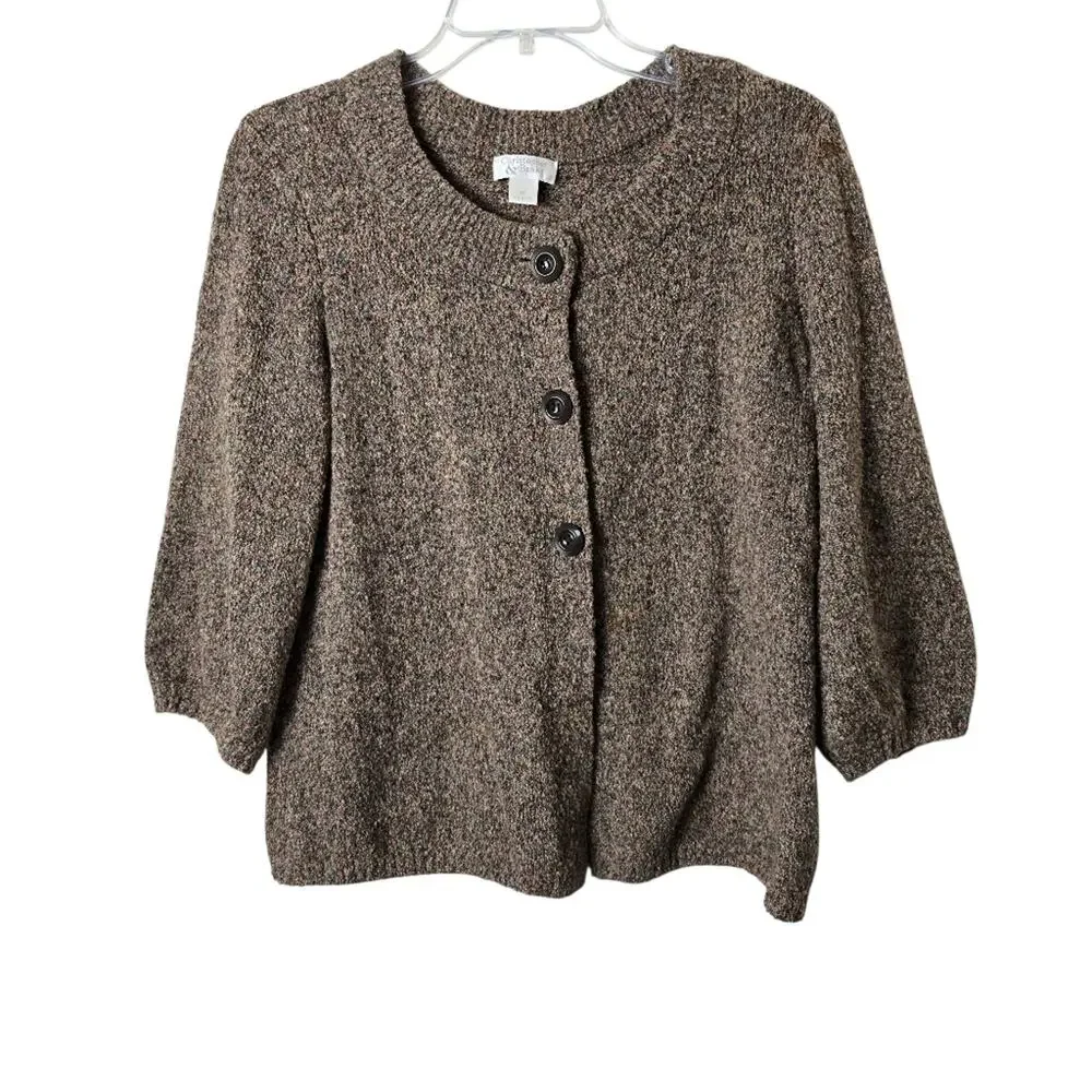 Christopher & Banks Brown Knit Mouline Cropped Sweater Grannycore Cottagecore M - Picture 2 of 12